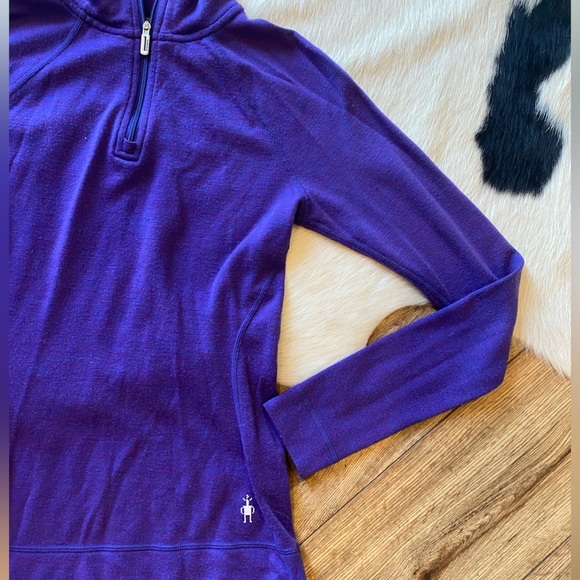 Smartwool Merino Wool purple Quarter-zip long sleeve top - Picture 3 of 8